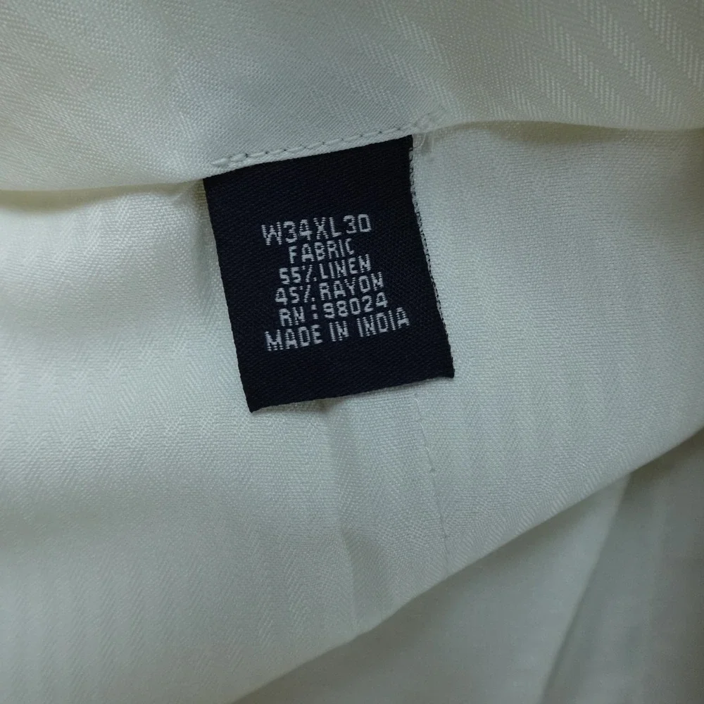 NEW Britches Pants Mens 34X30 White Linen Chino Dress Trouser Pleated Cuffed